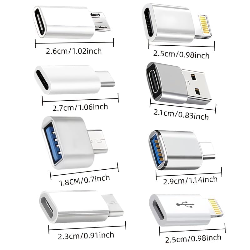 USB C Adapter Set USB A to USB C OTG Converter Kit, 8PCS Fast Charging High Speed Data Transfer Adapters for Laptops Phones Tablets, Compatible with MacBook Pro with iPad with Galaxy with Surface XPS