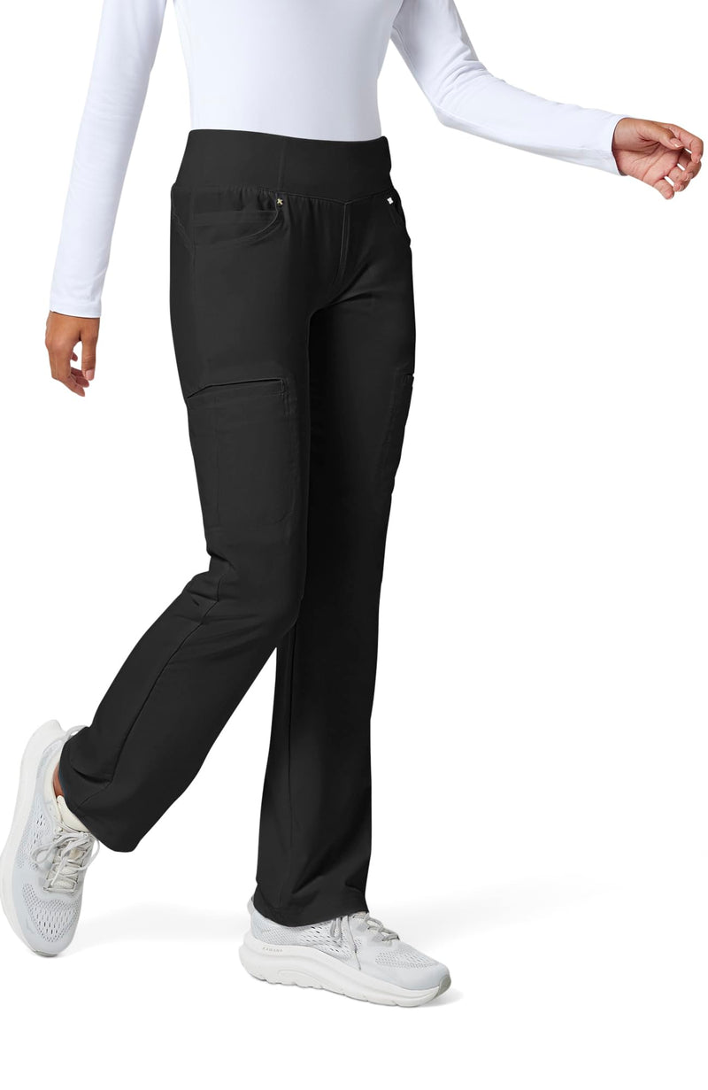 Cherokee Scrubs for Women Mid Rise Straight Leg Scrub Pants For Women Pull-on Bottoms with 6 Pockets & 360° Stretch - CK002 Medium Black