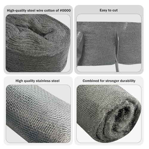Steel Wool Mice Control-3 Pack 2.75in x 13ft & 1 Pack Wire Mesh 5in x 15ft