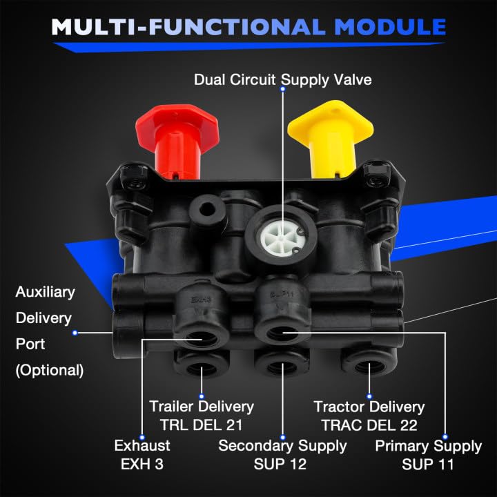 800516 MV-3 Dash Air Brake Control Valve - MV3 Trailer Parking Brake Valve - Compatible with Volvo 3948331, Bendix 065157 065697, Velvac 4790208 5001230, and Western Star Peterbilt Kenworth 800516