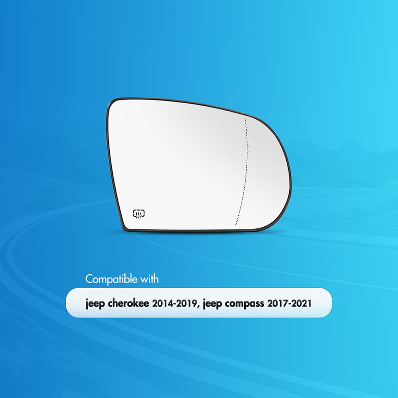 Passenger Side Mirror Replacement for Jeep Cherokee 2014 2015 2016 2017 20218 2019, Jeep Compass 2017-2021, Right Side Mirror Glass, Chrome, Power Heated 68228912AA Passenger Side（RH）
