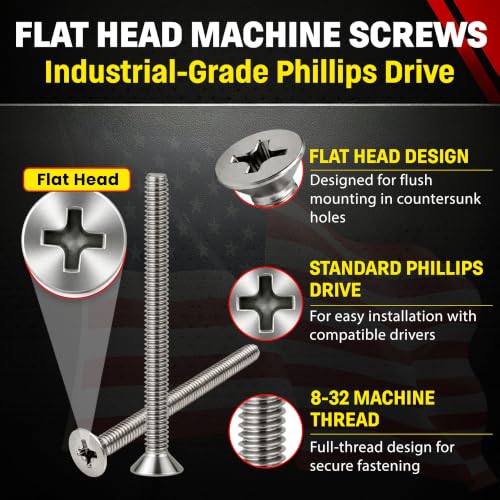 Chenango Supply 8-32 x 2 Stainless Flat Head Machine Screws 8-32 x 2"