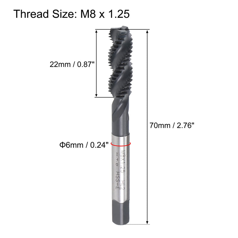 uxcell M8 x 1.25 Spiral Flute Thread Tap, Metric Machine Threading Tap HSS Nitriding Coated, Round Shank with Square End, H2 Tolerance, 2pcs (Pack of 2) M8 x 1.25 (Pack of 2)