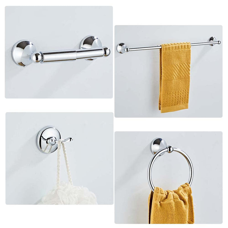 4 Piece Bathroom Accessory Set(Adjustable Towel Bar, Towel Ring, Toilet Paper Holder,Towel Hook), Wall Mounted Bathroom Hardware Accessories Set,Chrome Chrome 4 pieces