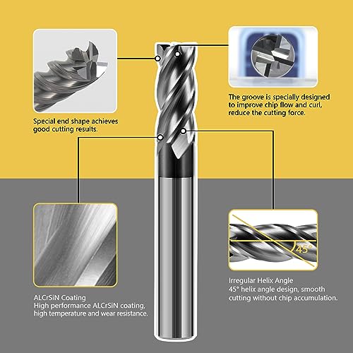 4 Flutes Carbide Square End Mill HRC68 Tungsten Steel Milling Cutter 10mm (0.394" Dia) CNC Milling Bits for Stainless Steel