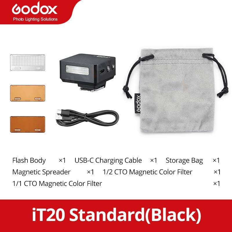 Godox IT20 C Mini TTL Camera Flash for Canon-Black | 700+ Full Power,1.5s Recycle Time,USB-C Charging, with Magnetic Diffuser & Filter Black