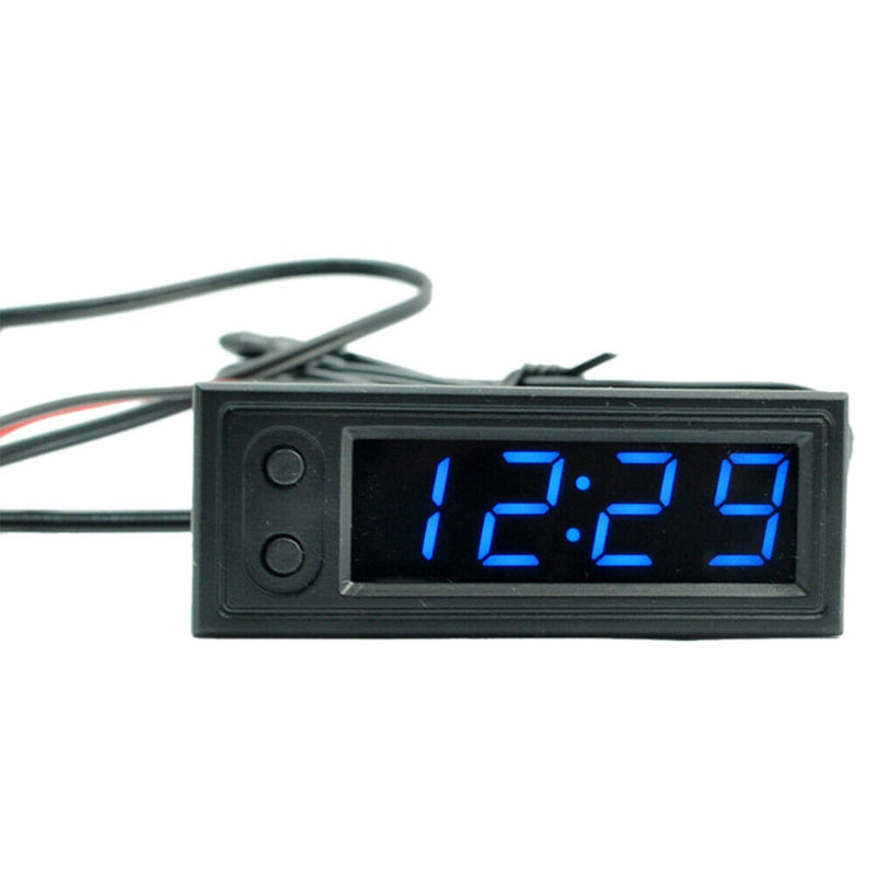 Car Temperature Clock, Car Clock 12V 3 in 1 Thermometers, Voltmeter Gauge Electronic Clock LED Digital Display LCD Screen, Red Light