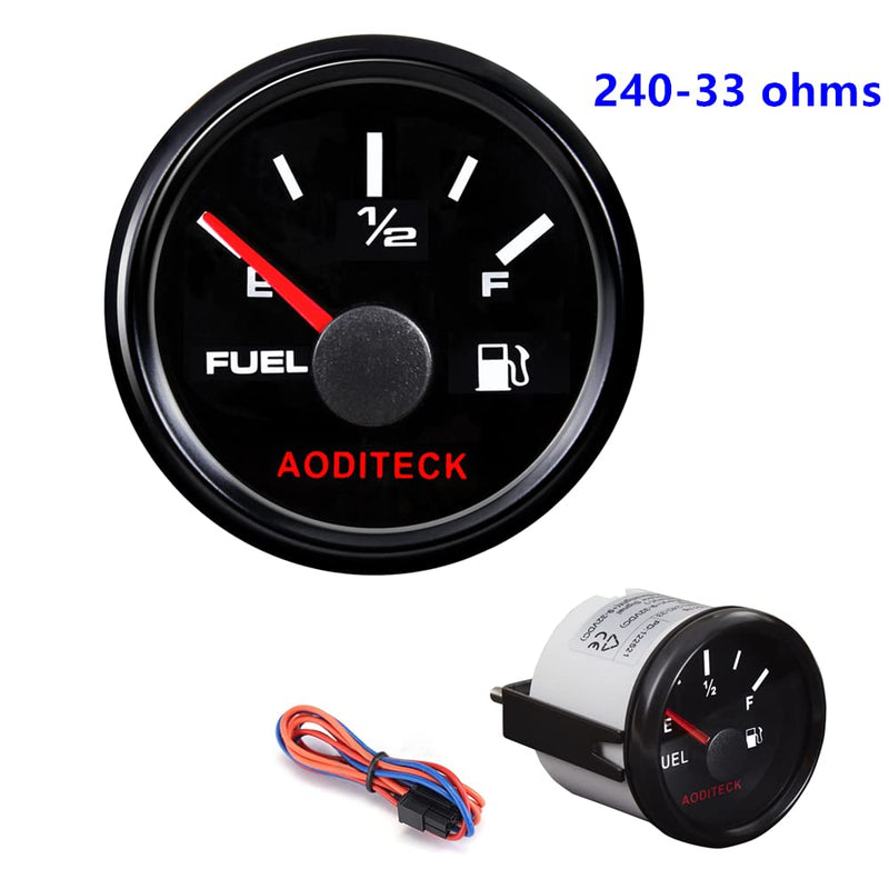 Marine Fuel Gauge for Boat Gas Gauge Fuel Level Gauge for Car Truck Vehicle Diesel Automotive Replacement Aftermarket Gauge for Car Truck Vehicle SUV 240-33ohm with Backlight All Black, 5 Scale(Fuel Gauge)
