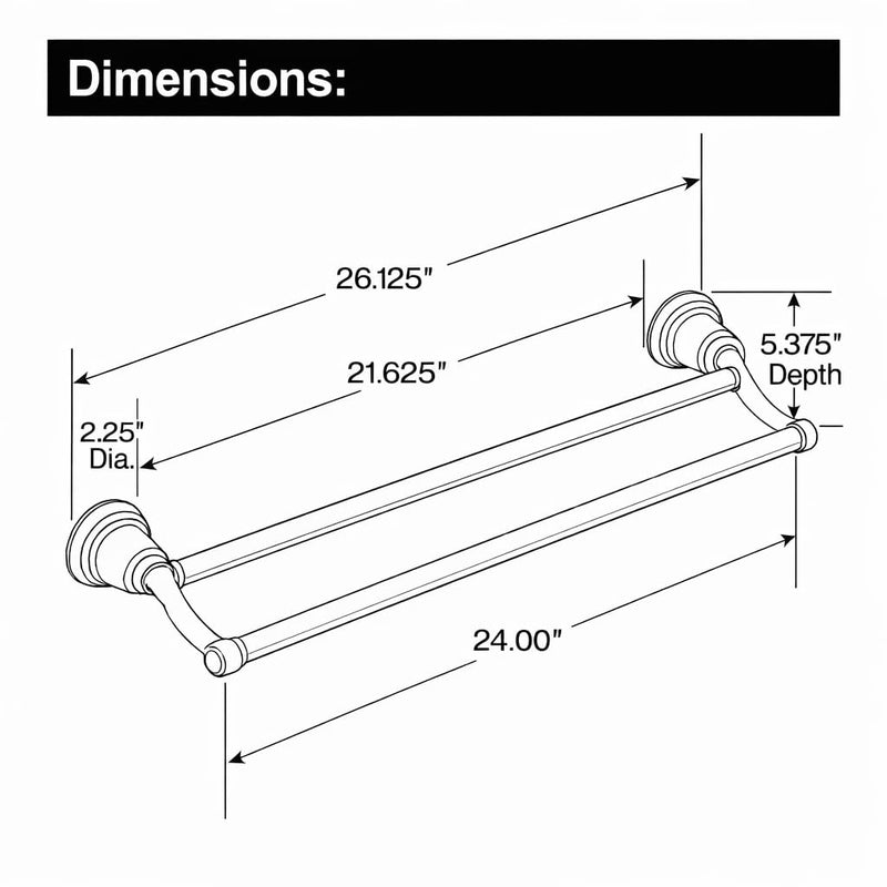 Moen DN8422CH Preston 24-Inch Bathroom Double Bar Towel Bar 5.38-Inches Deep, Chrome