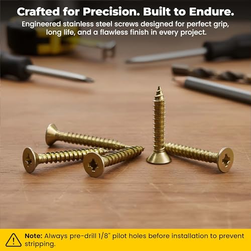#12 x 1-1/2" Solid Brass Wood Screws, Flat Head Phillips, Premium Decorative Fasteners for Hinges, Hardware & Wood Projects (16 Pack)