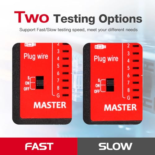 Network Cable Tester Ethernet Continuity Test Tool RJ45 RJ11 RJ12 CAT5 CAT5e CAT6 CAT6a UTP Wire POE Port Phone line Speed Short Circuit Checker BLACK