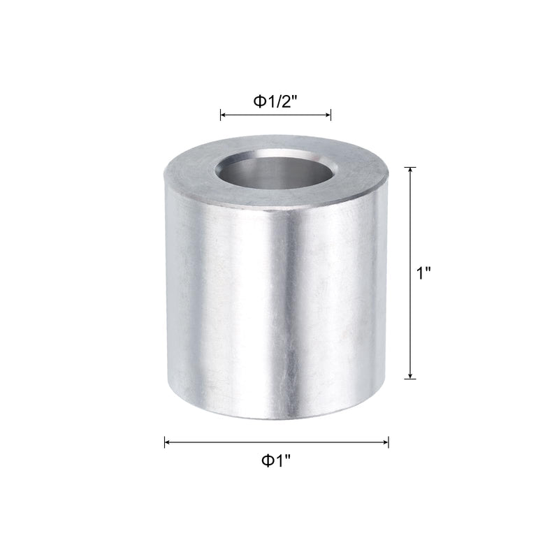 uxcell 10pcs Aluminum Spacer 1/2" Bore x 1" OD x 1" Length Screw Standoff Bushing Plain Finish Round Metal Spacer for 1/2 ID Screws Bolts and Rods 1/2" x 1" x 1" Silver Tone