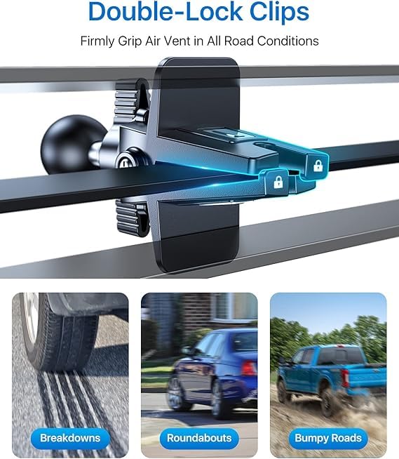 andobil 2026 Upgraded Car Phone Holder Mount for Vent, Military Sturdy Metal Clip Air Vent Phone Holder for Your Car Easy Used Cell Phone Car Mount for iPhone 17 16 15 14 13 12 Pro Max Samsung Grey