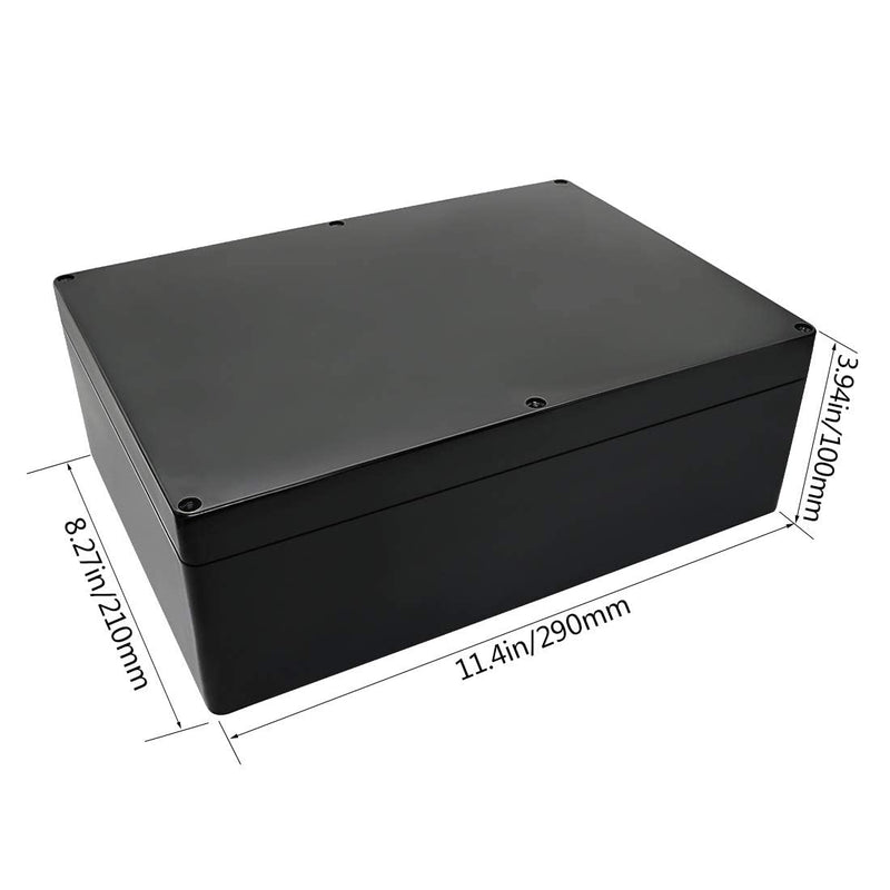 LeMotech Project Box ABS Plastic IP65 Waterproof Dustproof Electrical Junction Box Outdoor Enclosure for Electronics Black 11.41" x 8.26" x 3.93" (290 x 210 x 100mm) 11.41" x 8.26" x 3.93" Black (1 pack)