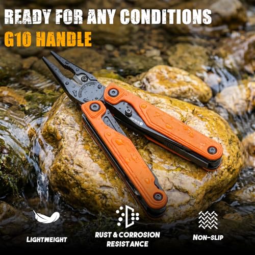 BIBURY 9oz Lightweight G10 Handle Multitool, One-Hand Opening Pocket Knife Orange