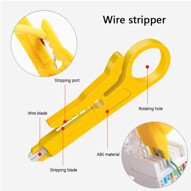 LEATBUY CAT5 CAT6 Crimping Tool RJ45 Crimp Tool Set for Pass Through for Regular with Connectors, Covers Network Wire Stripper Kit Ethernet Crimper Internet Punch Down Cutter(Blue) Blue