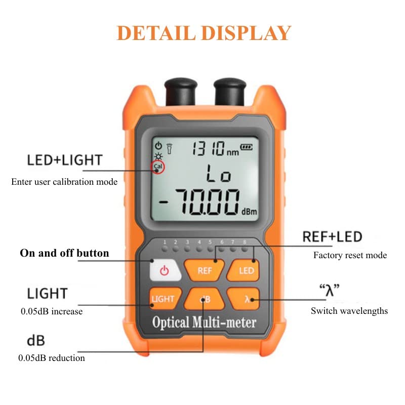 Hand-held Optical Fiber Power Meter, Fiber Optic Cable Tester for FC/SC/ST Universal Interface,Optical Multi-Meter with 2mW Visual Fault Locator