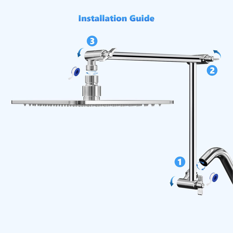 20 IN Shower Head Extension Arm, Anti-Leak Adjustable Shower Arm Extender for Rain & Handheld Shower Head, Extended Shower Head with G1/2 Universal Connector Compatible (Extend, Chrome) 20IN