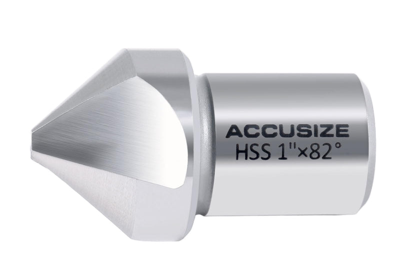 Accusize Industrial Tools HSS Countersink, 1", 82°, CE82-0001 | 1" Dia, 3/4" Weldon Shank, 3-Flute HSS, for Rota-Cutter 1", 82°