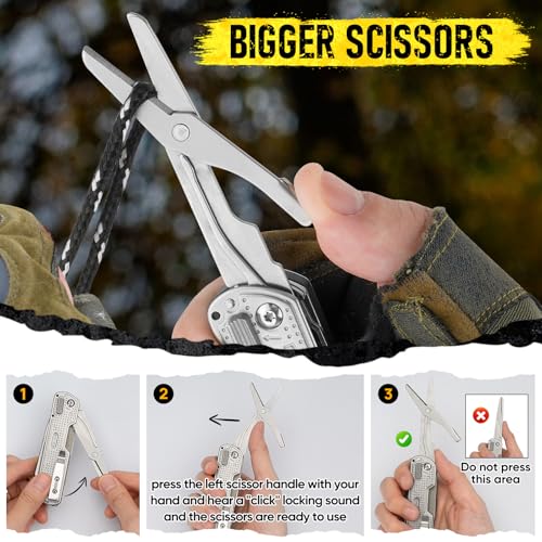 BIBURY 13-in1 Multitool Pocket Knife with Clip & Large Scissors, Locking