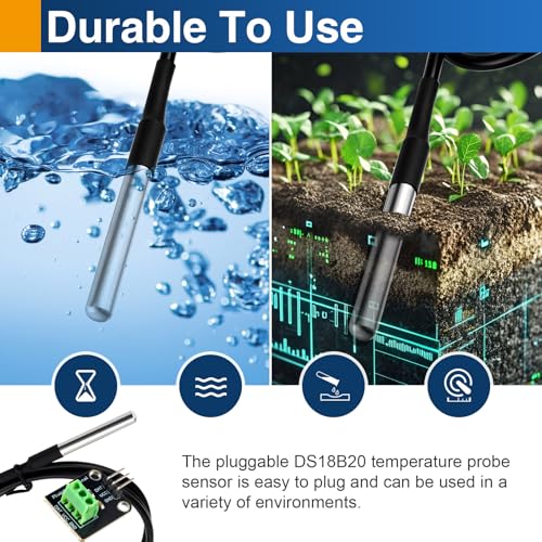 4PCS DS18B20 Waterproof Temperature Sensor Probes, Stainless Steel
