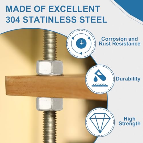 PATIKIL 5 Pcs Fully Threaded Rod, M6 x 400mm 304 Stainless Steel Right Hand Long Thread Bar Studs with Nuts for Pipes Clamps Hangers U-Bolts