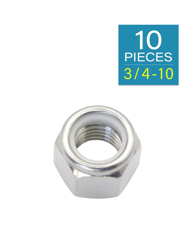 3/4-10 Locknuts - IMScrews 304 Stainless Steel Hardware Locknuts - Durable and Rust-Resistant Fasteners for Home Repairs and Professional Projects Pack of 10 3/4"-10