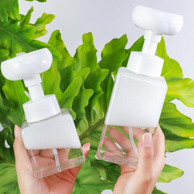 Foaming Soap Dispenser Bottles Flower Shape Foam Pump Bottles Clear Soap Dispenser Bathroom Refillable Pump Bottle for Liquid Hand Dispenser
