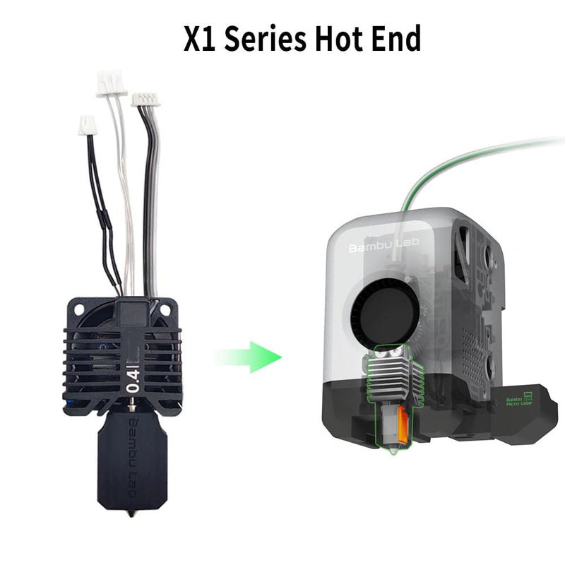 Upgraded Bamboo Original Hotend Complete Kit with Fan for Bambu Lab X1, X1C, X1 Carbon 3D Printer Full Assembly Extruder Hot End Kit Set (0.8mm) 0.8MM