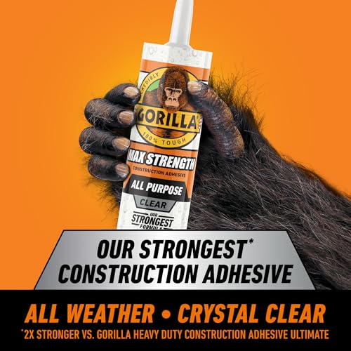 Gorilla Max Strength Construction Adhesive, Clear, 9 oz Cartridge 1 Pack