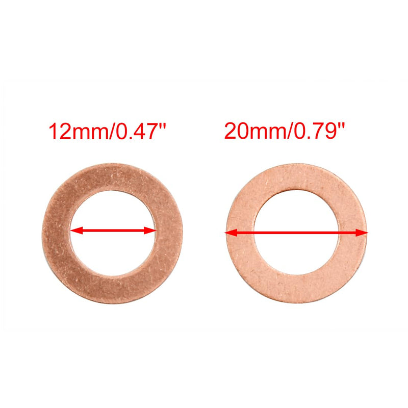 X AUTOHAUX 12mm Inner Dia Copper Crush Washers Flat Car Sealing Gaskets Plate Rings Universal 10pcs 12*20*1mm
