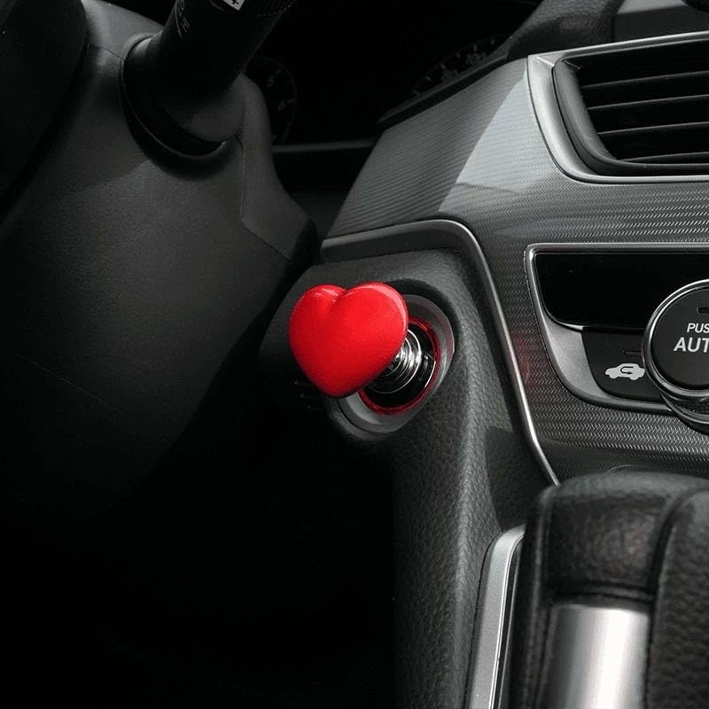 Car One-Touch Start Button with Push-to-Start Rocker Lever, Engine Start/Stop Joystick, and Full Metal Ball-bar Starter Cover for Decorative Accessories (Metal Heart - Pink) Metal heart - Pink