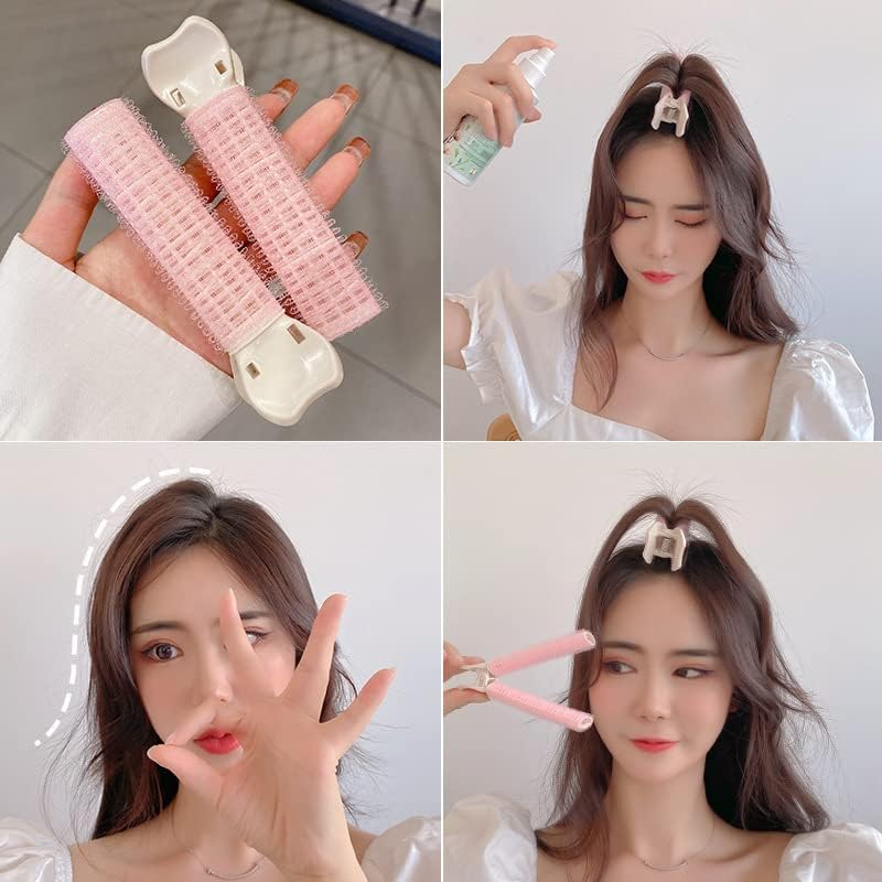 [AUSTRALIA] - 4Pcs Pink Volumizing Hair Root Clip DIY Bangs Curler Self Grip Hair Roller Set Styling Tool Accessories