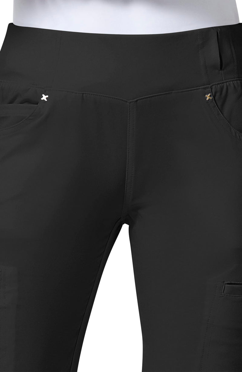 Cherokee Scrubs for Women Mid Rise Straight Leg Scrub Pants For Women Pull-on Bottoms with 6 Pockets & 360° Stretch - CK002 Medium Black