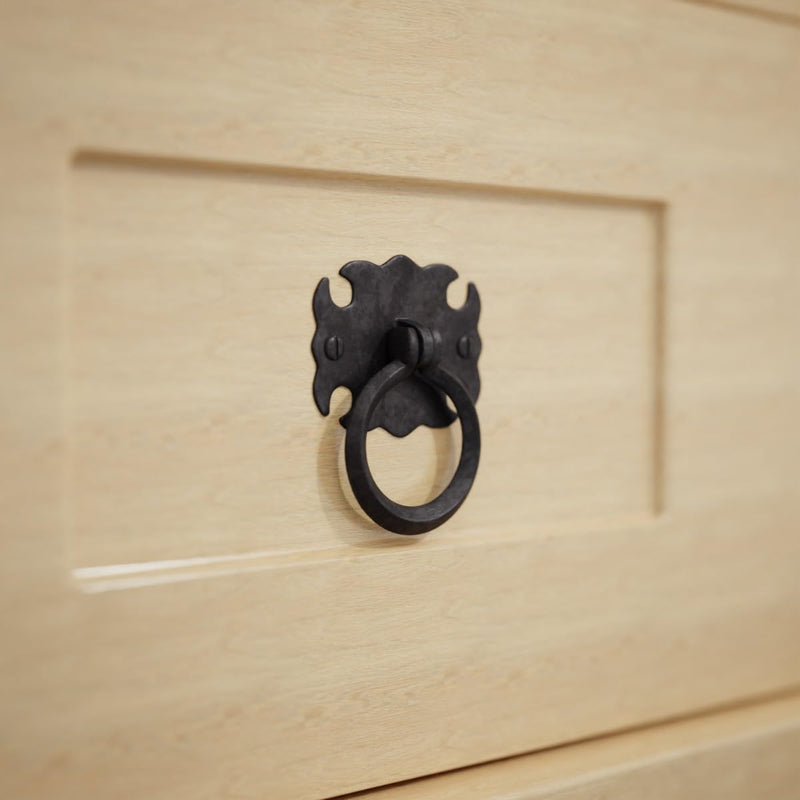 Renovators Supply Manufacturing Black Wrought Iron Cabinet Ring Pull Swing Handle Antique Drop Style 2-3/4 in. RSF Rust-Resistant Powder Coat Finish Pack of 2