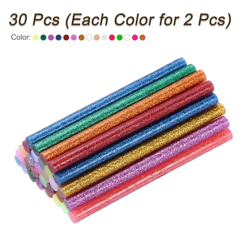 uxcell 30pcs Mini Glitter Hot Glue Sticks 4 inch x 0.28 inch High Sticky Hot Glue Gun Sticks, 15 Color