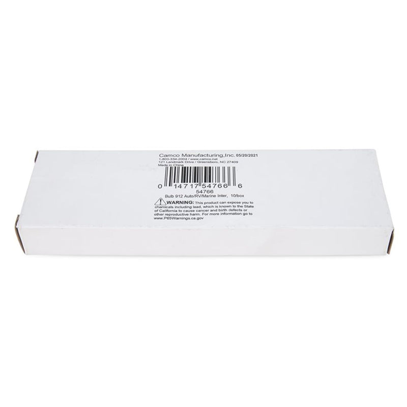 Camco 54766 912 Auto/RV/Marine Replacement Interior Light Bulb - Box of 10