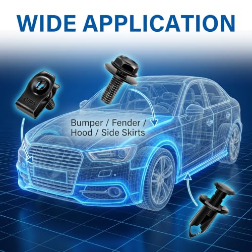 35 PCS Engine Under Cover Splash Shield Hardware Kit, Body Bolts Screws with Fender Liner Push Retainer Clips & U-Nuts, Universal for Most Cars SUVs Trucks (Black)