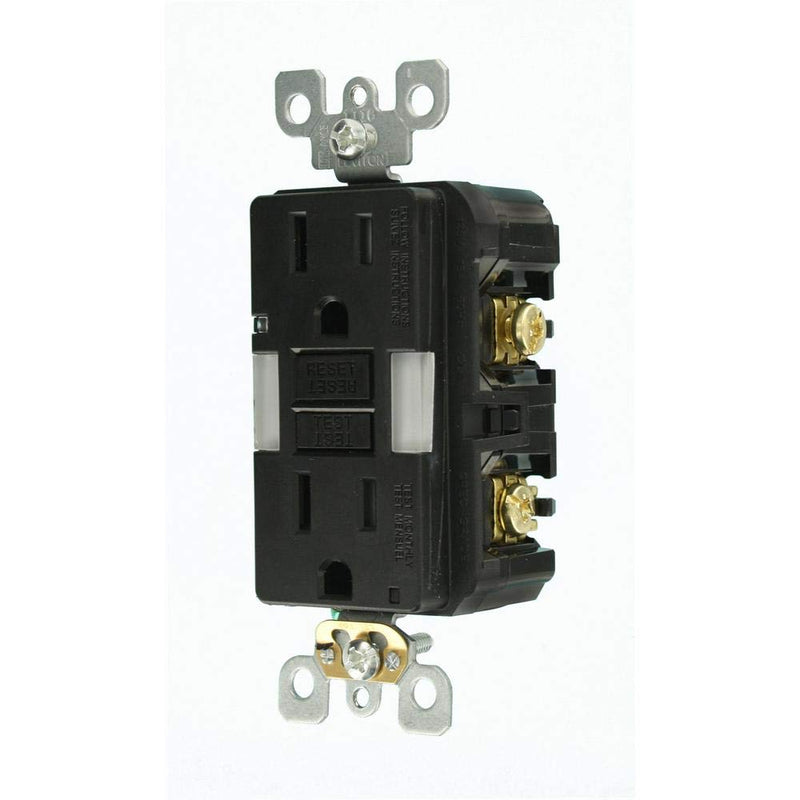 Leviton Self-Test SmartlockPro Slim GFCI Tamper-Resistant Receptacle with Guidelight and LED Indicator, 15 Amp, GFNL1-E, Black