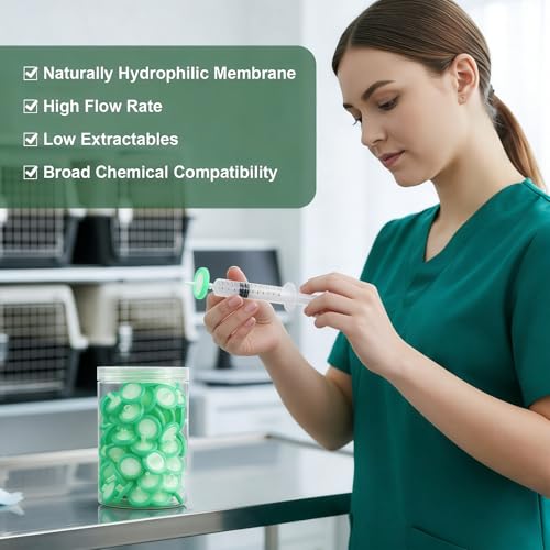 Nylon Syringe Filter 13mm 022um Hydrophilic Membrane, Syringe Lab Filters, Non-Sterile Laboratory Filters, 100 Count Nylon 13mm 0.22μm