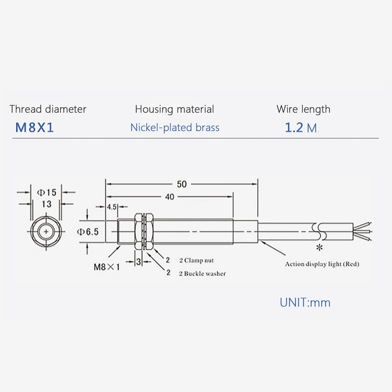 5Pcs LJ8A3-2-Z/AX Inductive Proximity Sensor Switch NPN DC6V-36V M8 3 Wire Normally Close Detector 2mm