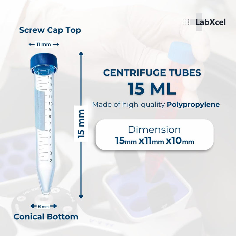 15ml Polypropylene Conical Centrifuge Tubes, [100 Pack] – Plastic Test Tubes with Caps, Printed Graduation, Blue Flat Screw Caps, High Speed Centrifugation, for Med and Lab Use [15ml, 100pcs] 15ml, 100pcs 100