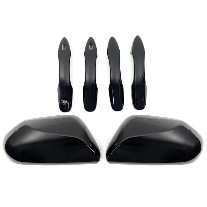  [AUSTRALIA] - Side Door Mirror Cap Cover Trim + 4 Door Handle Cover Trims Smart Compatible with 2018 2019 2021 2022 2023 2024 2025 Toyota Camry Accessories Rearview Mirrors Caps Cover Overlay Glossy Black With Smart Key Holes