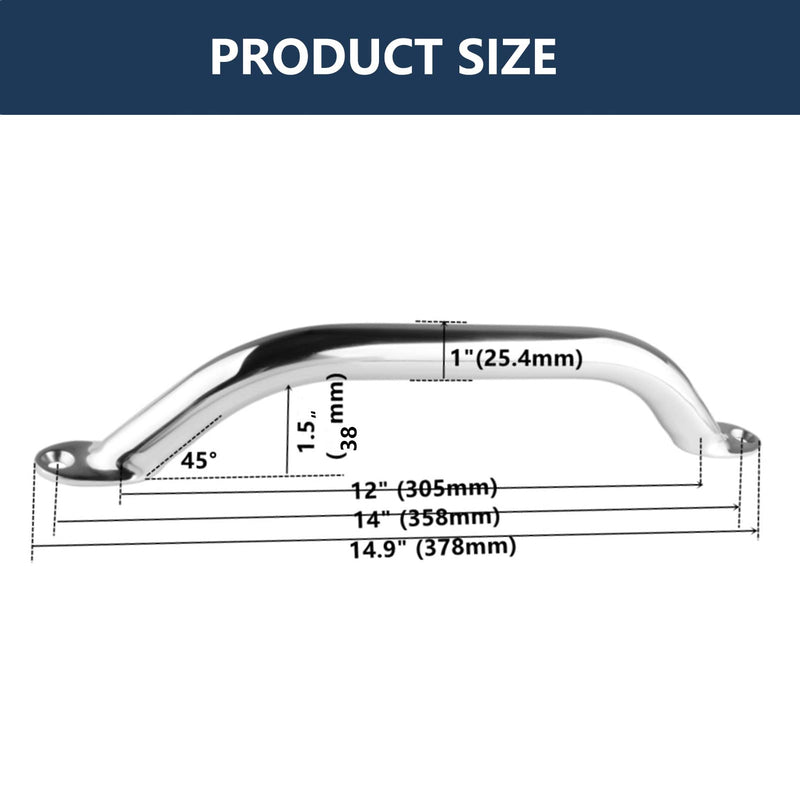 2PCS Boat Handrail Grab Handle Polished Stainless Steel Round Tube - 12" Long Marine Grab Handle