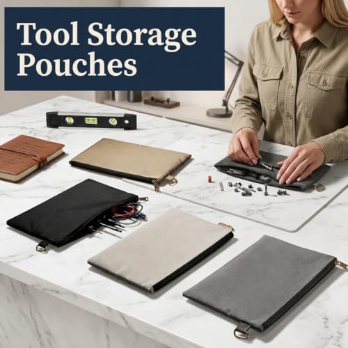 7 Pack Canvas Tool Bag, 12.4"x7.3" Premium Tool Pouch Zipper Bag