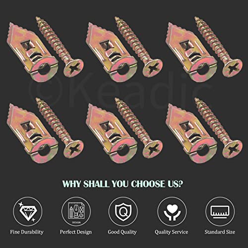 Keadic 200 Pieces 12 x 30mm Drywall Self-Drilling Anchors with Screws Kit, No Drill or Holes in Wall, Hangs up to 66 lbs