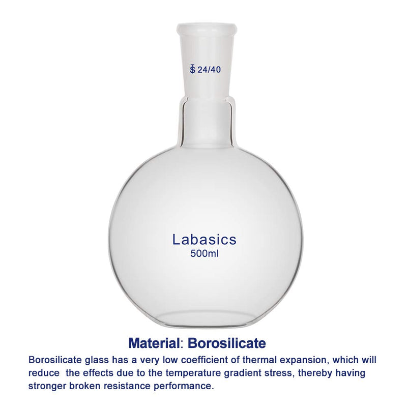 Labasics Glass 500ml Single Neck Flat Bottom Boiling Flask, with 24/40 Standard Taper Outer Joint, 500ml 500 ml
