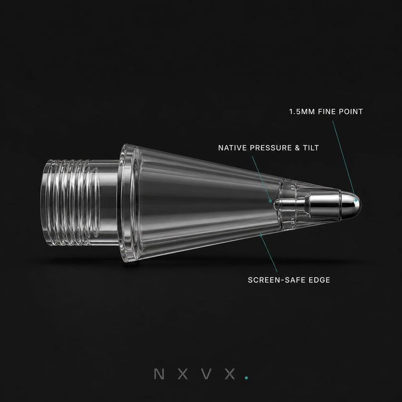 NXVX Replacement Tips for Apple Pencil, Bullet Tip, 6-Pack, Grey | Smooth-glide pointed nib for glass and screen protectors, durable metal, fits all generations, see-through storage case M11 6-Pack Bullet Tip Engineered Grey