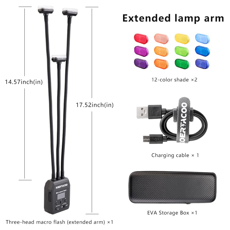 Triple Macro Flash, 2 Xenon (5600K),1 x LED Solid Light (6500K). | With Extended Arm for Insect and Plant Macro Photography, Compatible with Sony, Canon, Nikon and Fujifilm.