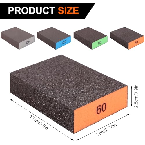 Romeda 24-Pack Sanding Sponge, Four Grits Per Pack 60/80/120/220, Washable and Reusable Handmade Sandpaper Block, Drywall Sandpaper Blocks for Wooden Drywall Sheetrock and Metal Glazing 60/80/120/220 Grits